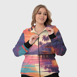 Женский 3D-костюм Летний домик пальмы закат, цвет: 3D-черный — фото 2