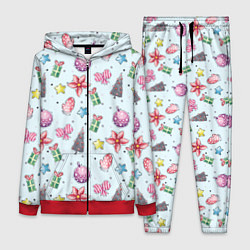 Женский 3D-костюм Новогодний фон, цвет: 3D-красный