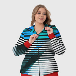 Женский 3D-костюм Сине-чёрные полосы на белом фоне, цвет: 3D-красный — фото 2