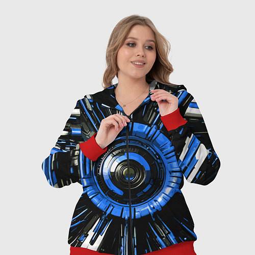 Женский костюм Чёрно-синяя сфера киберпанк / 3D-Красный – фото 3