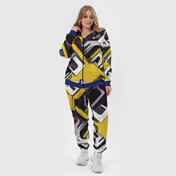 Женский 3D-костюм Бело-жёлтый техно паттерн на чёрном фоне, цвет: 3D-синий — фото 2