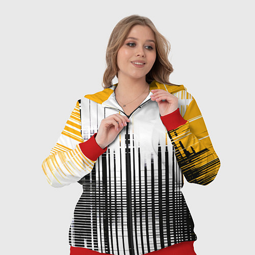 Женский костюм Жёлто-чёрный гранж на белом фоне / 3D-Красный – фото 3