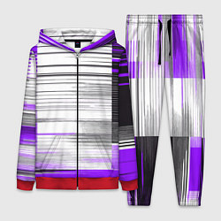 Женский 3D-костюм Чёрные вертикальные полосы на фиолетово-белом фоне, цвет: 3D-красный