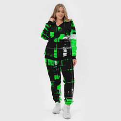 Женский 3D-костюм Зелёно-белый гранж на чёрном фоне, цвет: 3D-черный — фото 2