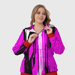 Женский 3D-костюм Вертикальные чёрно-белые линии на розовом фоне, цвет: 3D-красный — фото 2