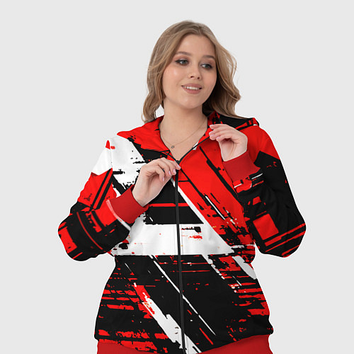 Женский костюм Diagonal black and white stripes on a red backgrou / 3D-Красный – фото 3