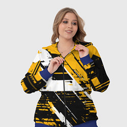 Женский 3D-костюм Diagonal black and white stripes on a yellow backg, цвет: 3D-синий — фото 2