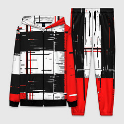 Женский 3D-костюм Чёрные и красные полосы на белом фоне, цвет: 3D-черный