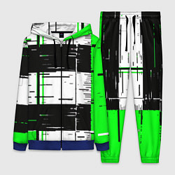 Женский костюм Зелёные и чёрные полосы на белом фоне