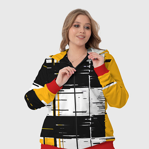 Женский костюм Жёлтые и чёрные полосы на белом фоне / 3D-Красный – фото 3