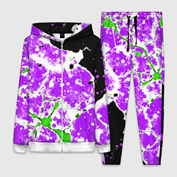Женский 3D-костюм Зелёно-фиолетовая абстракция на чёрном фоне, цвет: 3D-белый