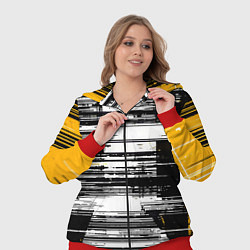 Женский 3D-костюм Горизонтальные чёрные линии на бело-жёлтом фоне, цвет: 3D-красный — фото 2