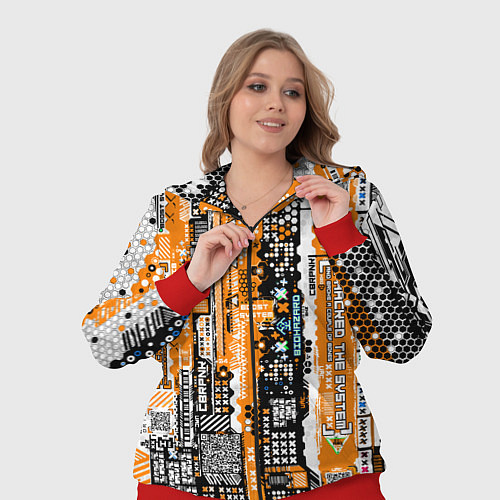 Женский костюм Киберпанк паттерн жёлтый / 3D-Красный – фото 3