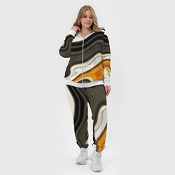 Женский 3D-костюм Волнистые чёрно-жёлтые полосы на белом фоне, цвет: 3D-белый — фото 2