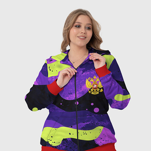 Женский костюм Черно-фиолетовый камуфляж и золотой герб РФ / 3D-Красный – фото 3