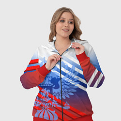 Женский 3D-костюм Герб России на фоне цветов флага и полосы, цвет: 3D-красный — фото 2