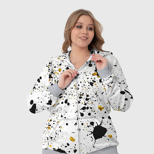 Женский костюм Черные и золотистые пятна краски на белом фоне / 3D-Меланж – фото 3