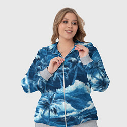 Женский 3D-костюм Пальмы и волны - голубые оттенки паттерн, цвет: 3D-меланж — фото 2