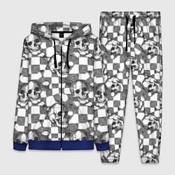 Женский 3D-костюм Черепа и клетчатый фон с дырами, цвет: 3D-синий