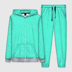 Женский костюм Лабиринтовый паттерн с иероглифами на бирюзе