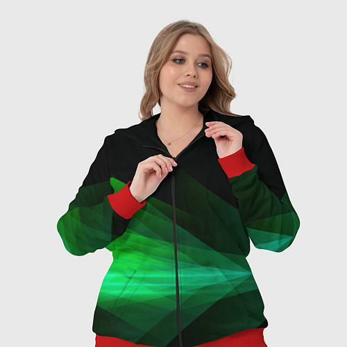 Женский костюм Неоновая зеленая абстракция на черном фоне / 3D-Красный – фото 3