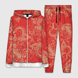 Женский костюм Золотые драконы на красном