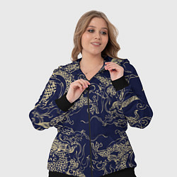 Женский 3D-костюм Золотые драконы на синем, цвет: 3D-черный — фото 2