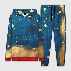 Женский 3D-костюм Золотые звезды на синем фоне текстура, цвет: 3D-красный