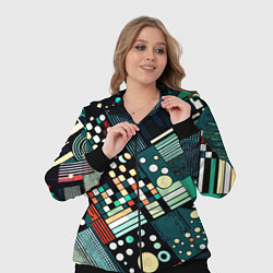 Женский 3D-костюм Тёмно-синий абстракция полосы кружочки, цвет: 3D-черный — фото 2