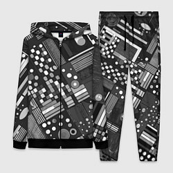 Женский костюм Тёмный серый абстракция квадраты кружочки