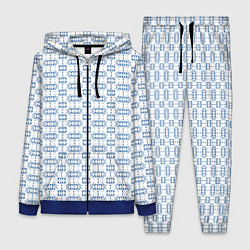 Женский костюм Синий геометрический узор на белом фоне