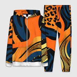 Женский 3D-костюм Леопардовый с синим и оранжевым, цвет: 3D-белый