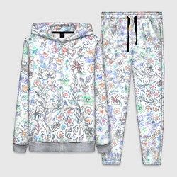 Женский 3D-костюм Белый в рисованный цветочек, цвет: 3D-меланж