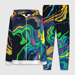 Женский 3D-костюм Разводы и переливы разноцветной краски, цвет: 3D-белый