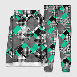 Женский костюм Черно бирюзовая абстрактная геометрия пэчворк