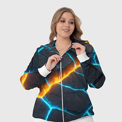 Женский 3D-костюм Оранжевая лава из синих неоновых плит, цвет: 3D-белый — фото 2