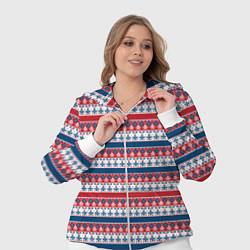 Женский 3D-костюм Скандинавский красно синий новогодний орнамент, цвет: 3D-белый — фото 2