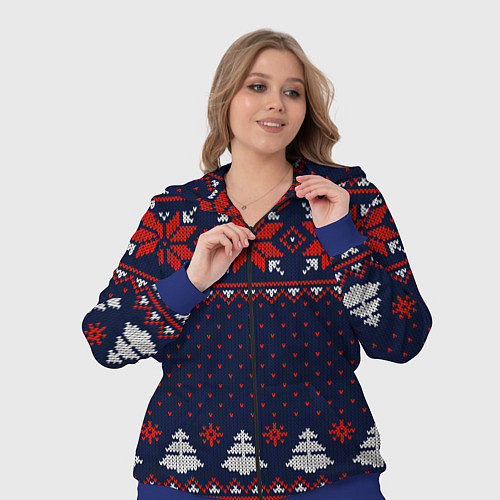 Женский костюм Новогодний вязаный узор / 3D-Синий – фото 3