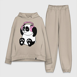 Женский костюм оверсайз Panda in headphones панда в наушниках, цвет: миндальный
