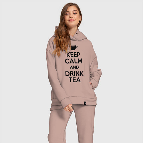 Женский костюм оверсайз Keep Calm & Drink Tea / Пыльно-розовый – фото 2