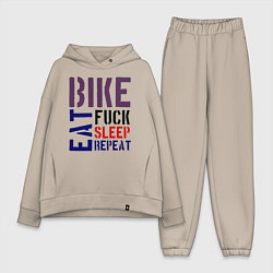 Женский костюм оверсайз Bike eat sleep repeat, цвет: миндальный