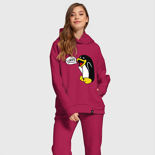 Женский костюм оверсайз Пингвин: Linux / Маджента – фото 2