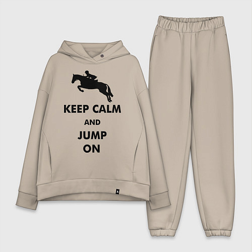 Женский костюм оверсайз Keep Calm & Jump On / Миндальный – фото 1