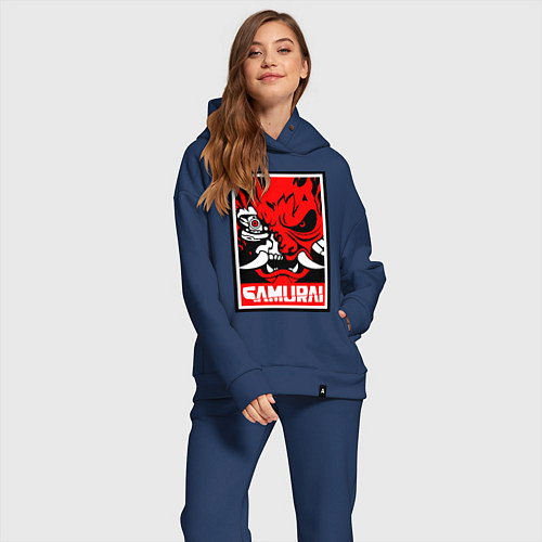 Женский костюм оверсайз Cyberpunk 2077: Samurai Poster / Тёмно-синий – фото 2