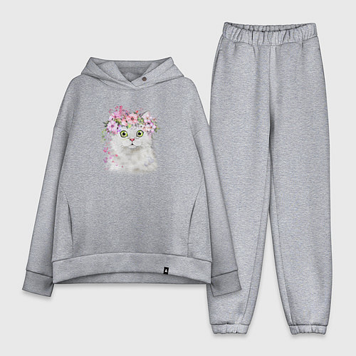 Женский костюм оверсайз Котик В Цветах / Меланж – фото 1