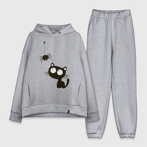 Женский костюм оверсайз Котик и паучек / Меланж – фото 1