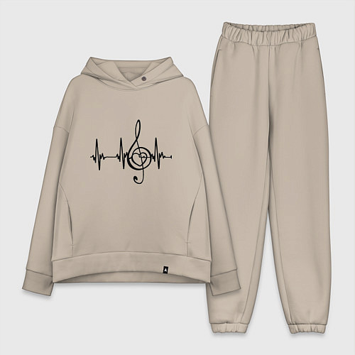 Женский костюм оверсайз Музыка моя жизнь / Миндальный – фото 1