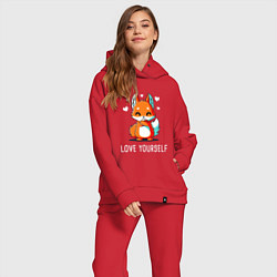 Женский костюм оверсайз ЛЮБИ СЕБЯ Love yourself, цвет: красный — фото 2