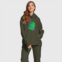 Женский костюм оверсайз Зеленый дракончик-динозаврик, цвет: хаки — фото 2
