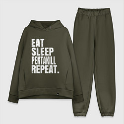 Женский костюм оверсайз EAT SLEEP PENTAKILL REPEAT, цвет: хаки